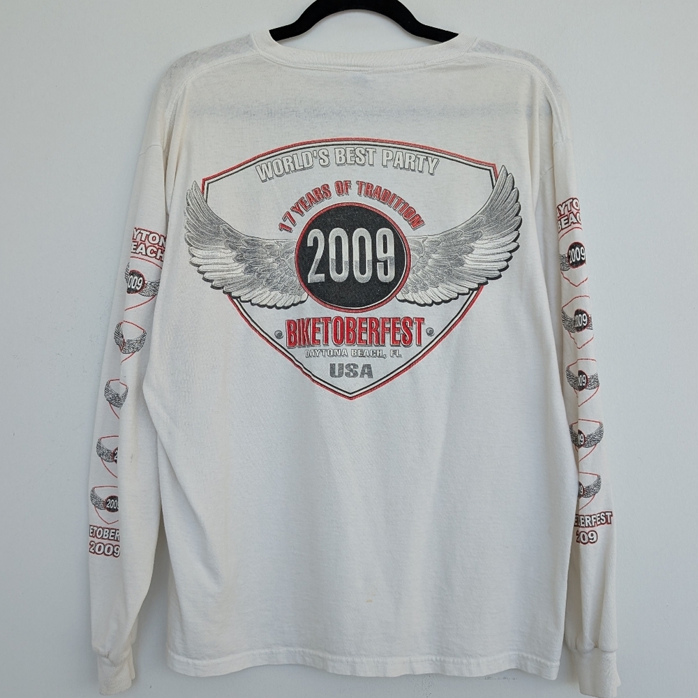 Authentic Y2K 2009 Biketoberfest Daytona Beach Graphic Long Sleeve Sz L Biker